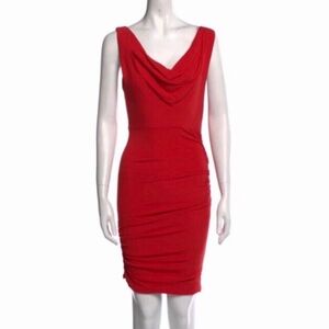 Alice & Olivia Gorgeous Red Dress Cowl Neck Ruched Side Details Bodycon Sz 8
